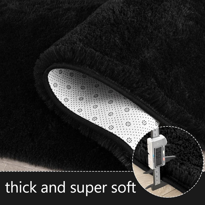 AROGAN Shag 2x6 Runner Rug for Bedroom, Washable Rugs Runners with Memory Foam for Hallways, Entryway Indoor Fluffy Throw Rug for Beside Living Room Kids Girls Nursery Dorm, Black - Image 4